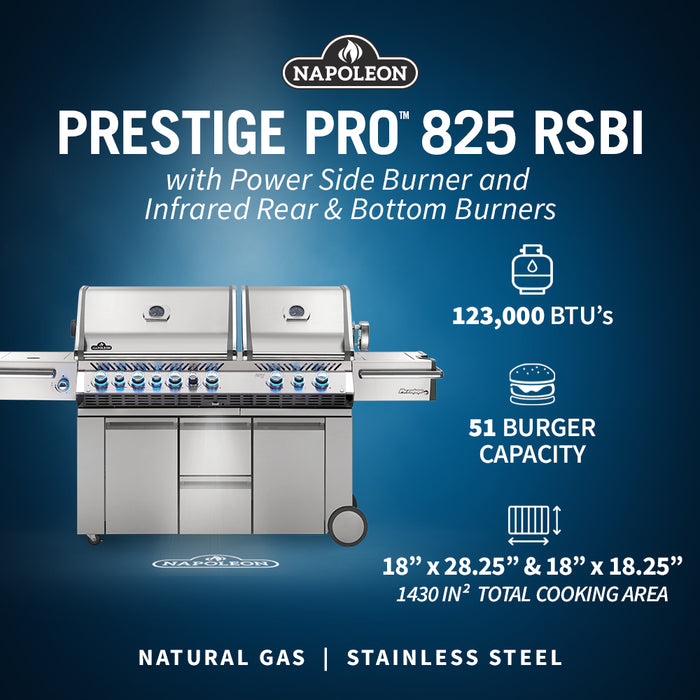 Napoleon Prestige PRO 825 RSIB Gas Grill with Power Side Burner, Infrared Rear & Bottom Burners